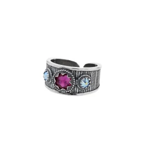 Kamé ring med krystall, medium, oksidert