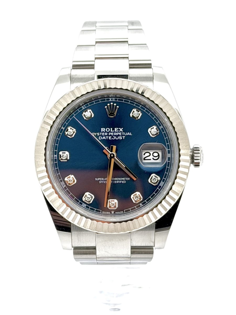 Solgt – ROLEX DATEJUST 41 – BLUE DIAL / DIAMOND – 2023 MODELL – KOMPLETT SETT - Image 2
