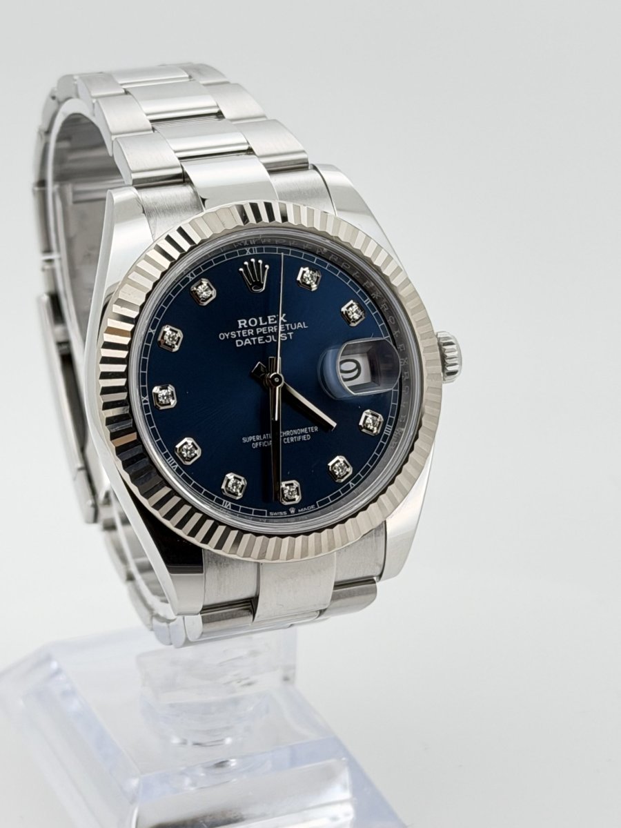 Solgt – ROLEX DATEJUST 41 – BLUE DIAL / DIAMOND – 2023 MODELL – KOMPLETT SETT - Image 3