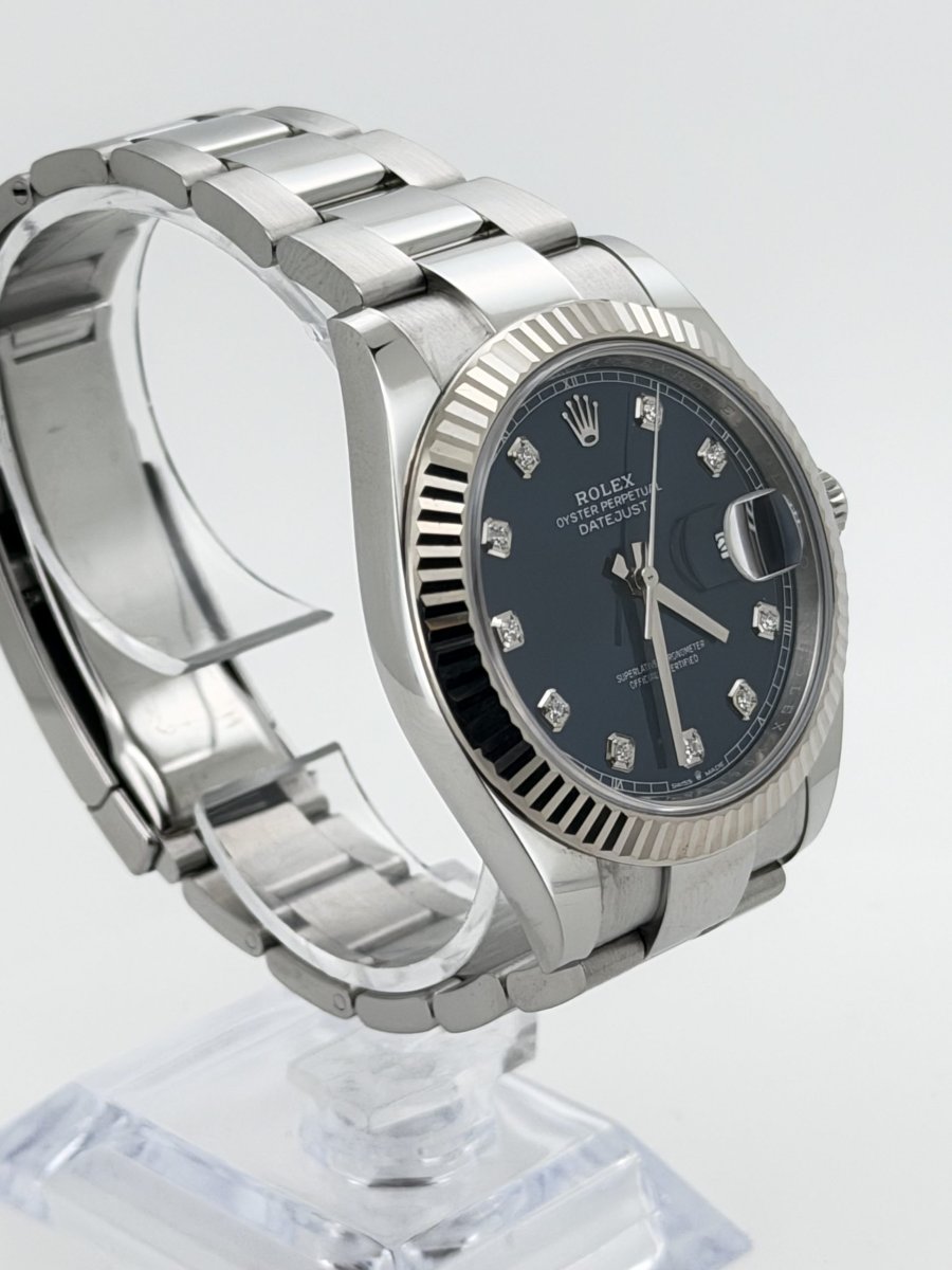 Solgt – ROLEX DATEJUST 41 – BLUE DIAL / DIAMOND – 2023 MODELL – KOMPLETT SETT - Image 4